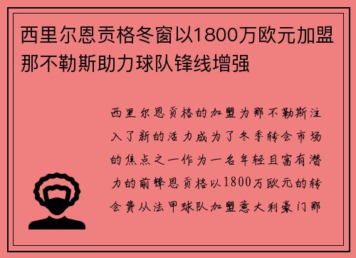 西里尔恩贡格冬窗以1800万欧元加盟那不勒斯助力球队锋线增强